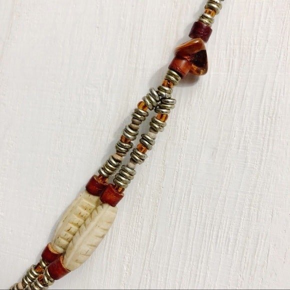 Handmade Metal Beaded Necklace with Carved Bead Focal - Picture 7 of 9